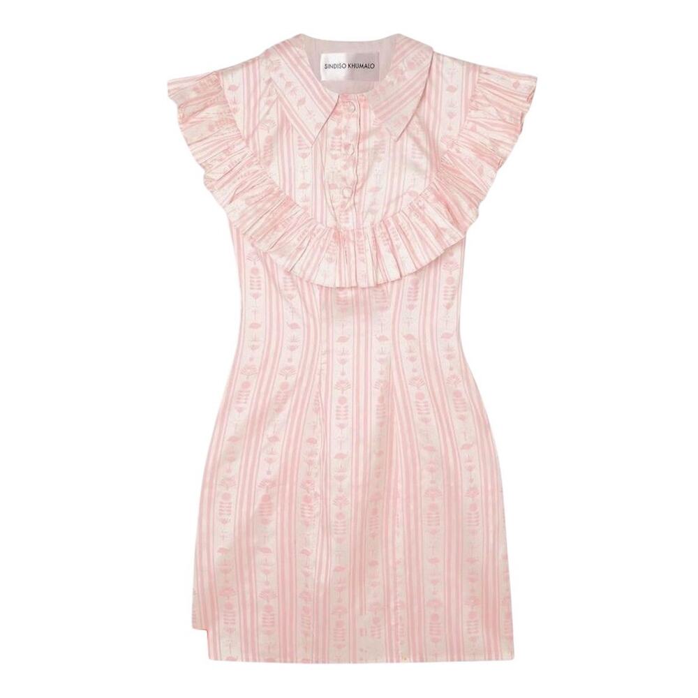 Sindiso Khumalo Raw Silk Designer Pink White Mini Dress Size Small New MSRP$1620
